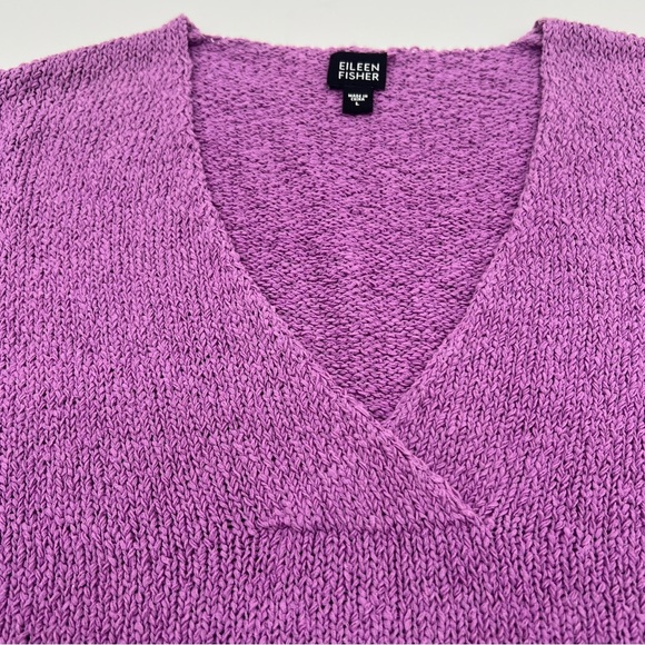 Eileen Fisher Purple Textured V-Neck Cotton Blend Sweater – Size L – Soft Knit - Picture 9 of 12